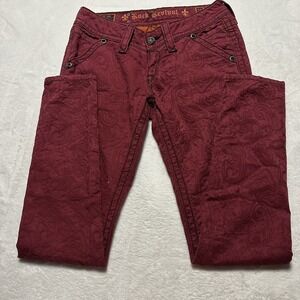 Rock Revival Red Paisley Print Skinny Jeans Low Rise Bling Pockets 26 Y2K